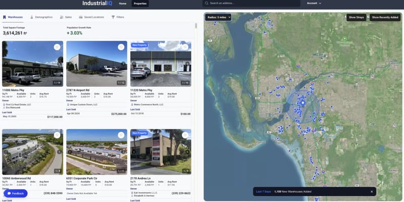 Map of the small bay industrial warehouse markets analyzed by Industrial IQ.